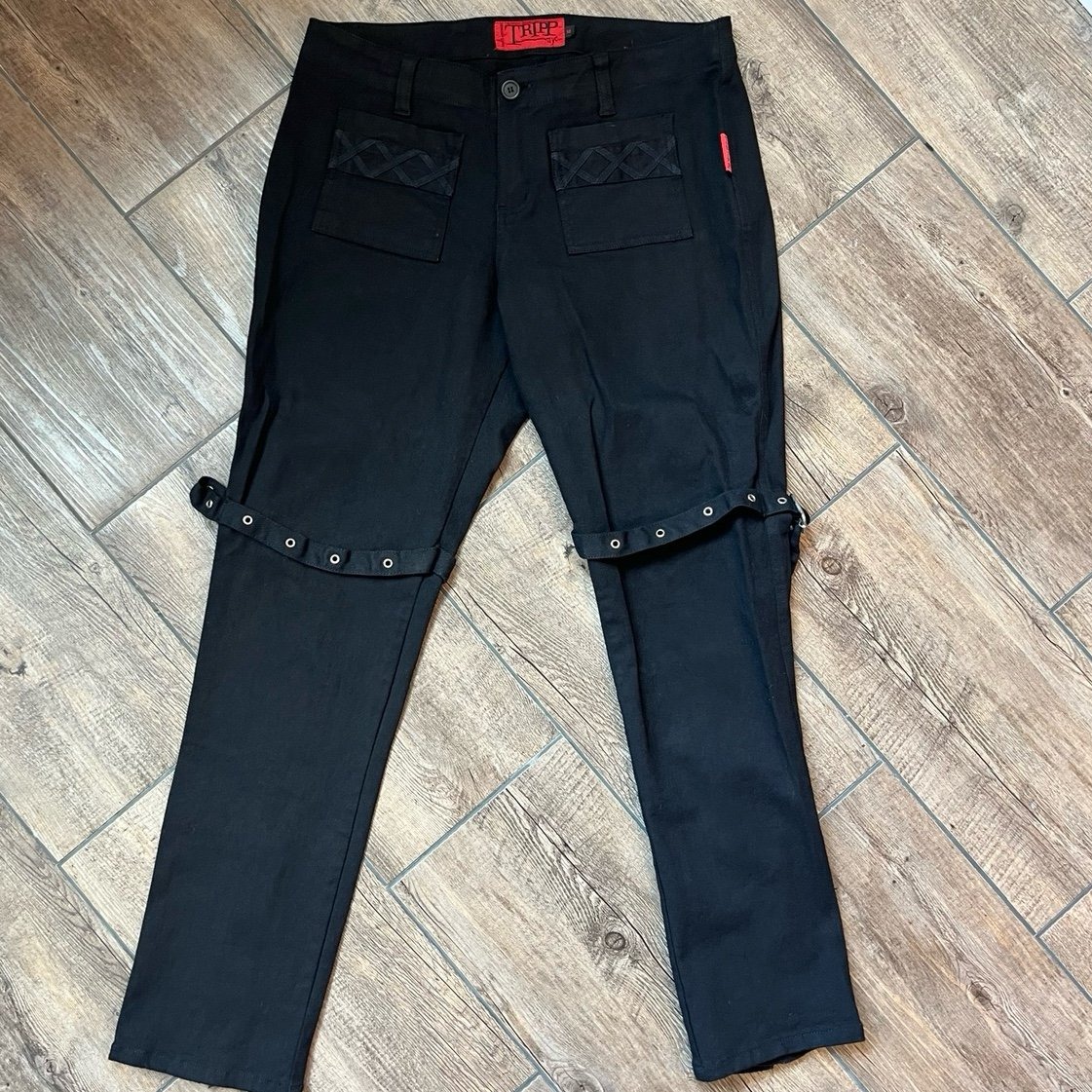 Tripp Nyc Daang Goodman Black Goth Pants With Zippers & Straps Women's Size 14